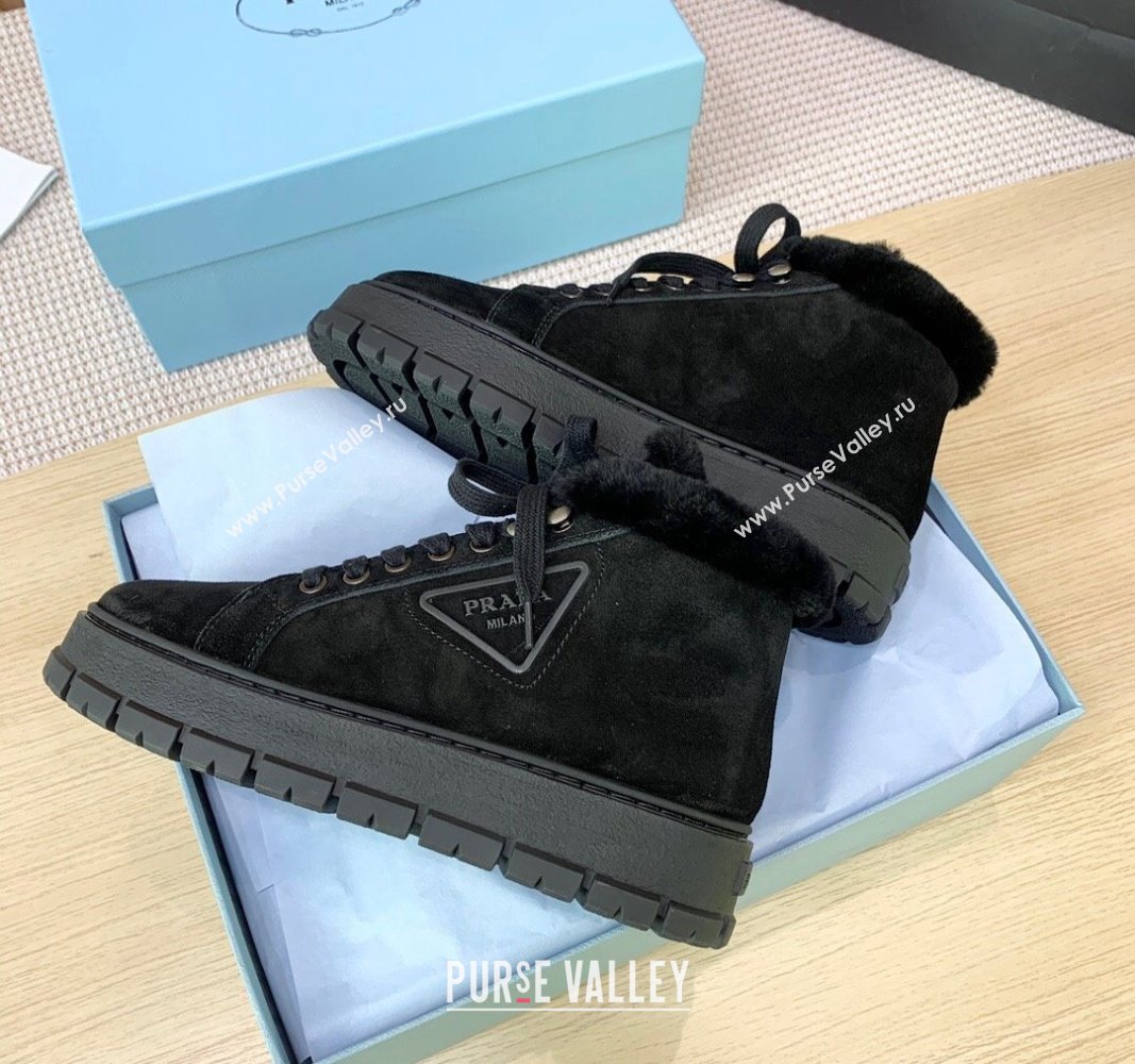 Prada Suede and Wool Platform High-top Sneakers 5cm Black PR090401 (KER-241011104)