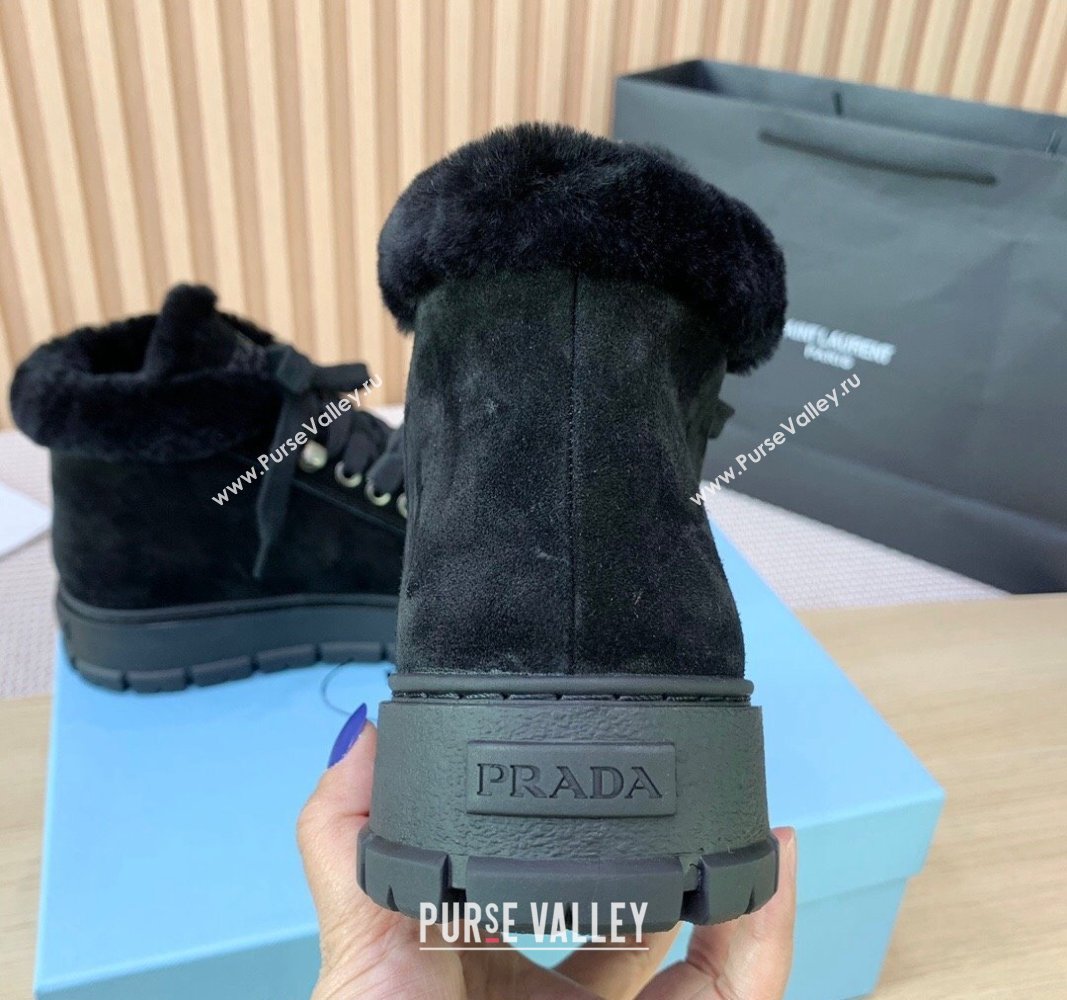 Prada Suede and Wool Platform High-top Sneakers 5cm Black PR090401 (KER-241011104)