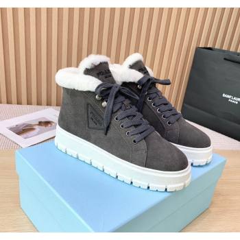 Prada Suede and Wool Platform High-top Sneakers 5cm Dark Grey PR090401 (KER-241011105)