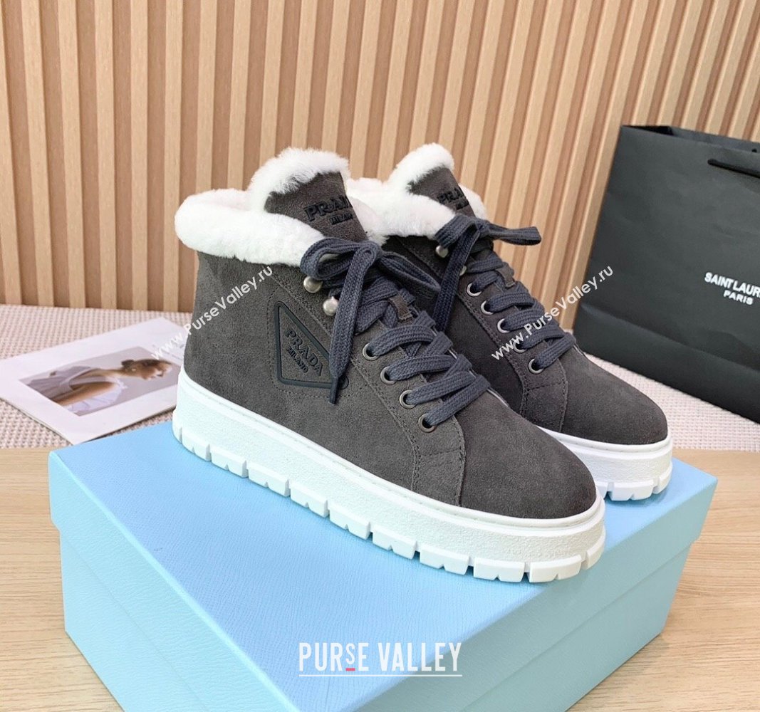 Prada Suede and Wool Platform High-top Sneakers 5cm Dark Grey PR090401 (KER-241011105)