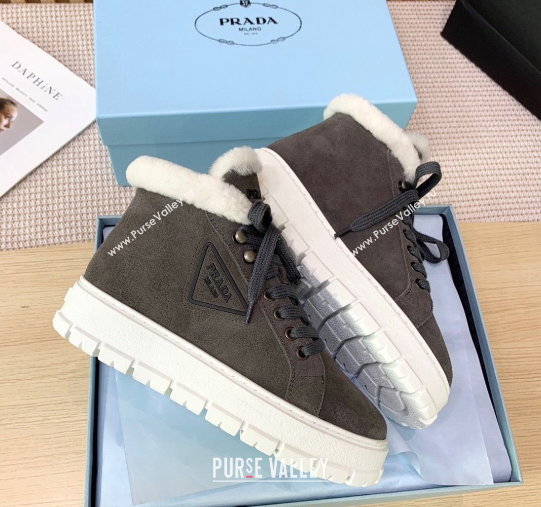 Prada Suede and Wool Platform High-top Sneakers 5cm Dark Grey PR090401 (KER-241011105)