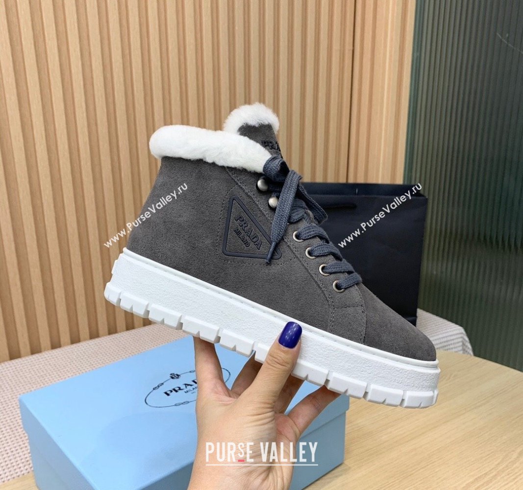 Prada Suede and Wool Platform High-top Sneakers 5cm Dark Grey PR090401 (KER-241011105)