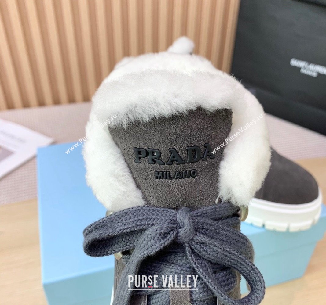 Prada Suede and Wool Platform High-top Sneakers 5cm Dark Grey PR090401 (KER-241011105)