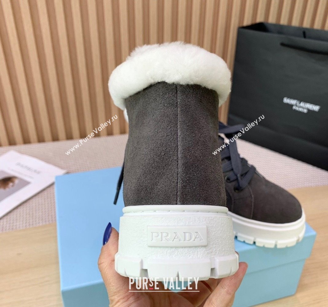 Prada Suede and Wool Platform High-top Sneakers 5cm Dark Grey PR090401 (KER-241011105)