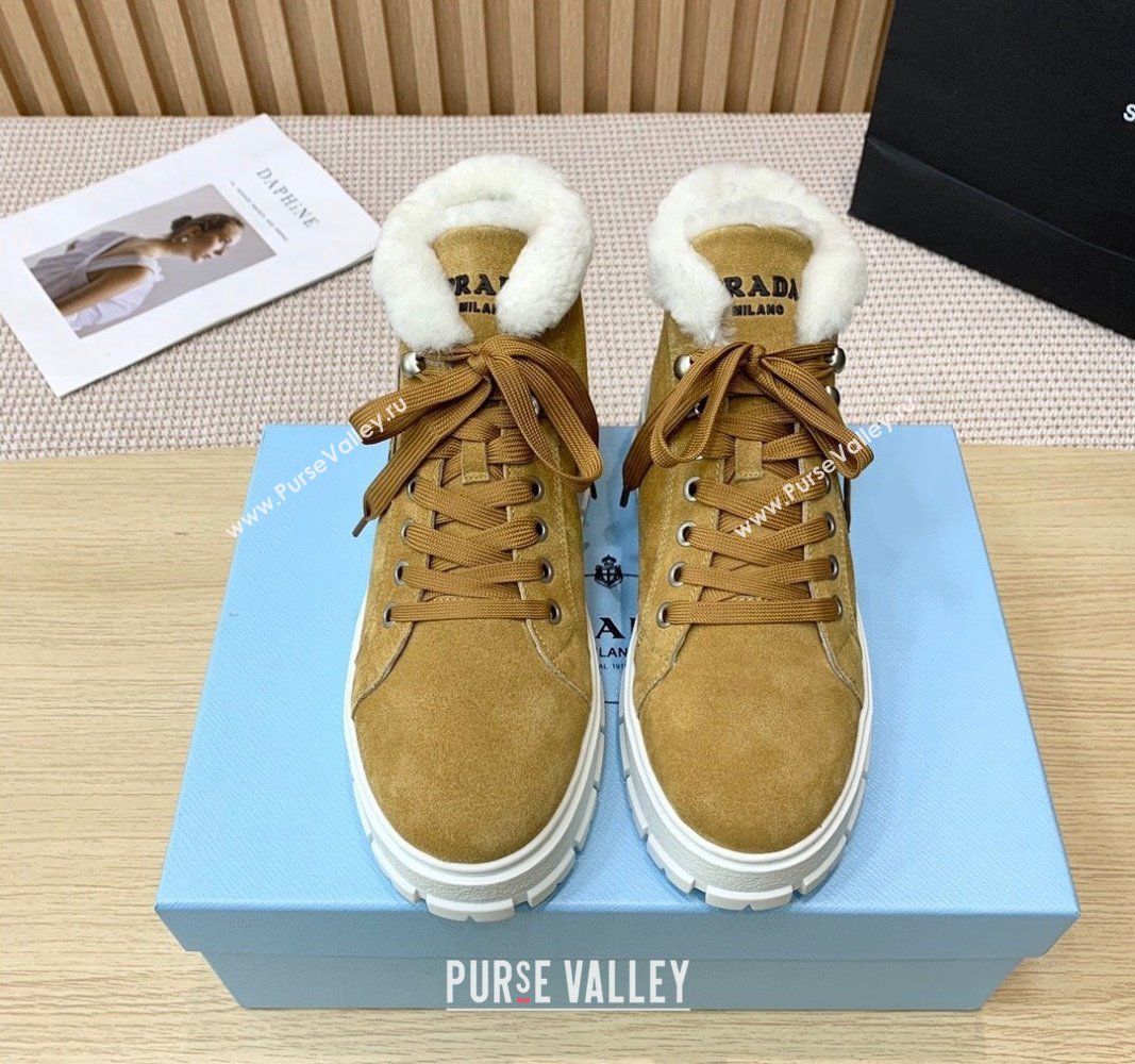 Prada Suede and Wool Platform High-top Sneakers 5cm Light Brown PR090401 (KER-241011106)