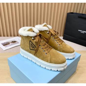 Prada Suede and Wool Platform High-top Sneakers 5cm Light Brown PR090401 (KER-241011106)