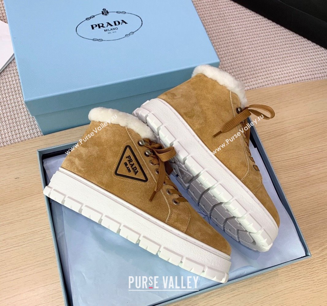 Prada Suede and Wool Platform High-top Sneakers 5cm Light Brown PR090401 (KER-241011106)