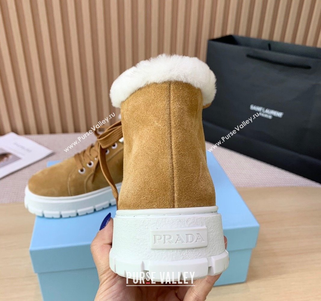 Prada Suede and Wool Platform High-top Sneakers 5cm Light Brown PR090401 (KER-241011106)