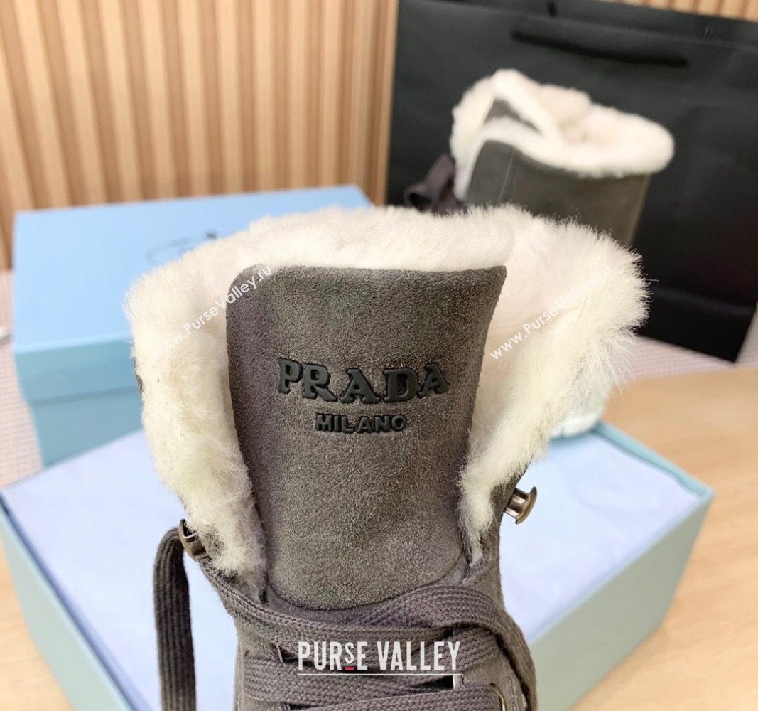 Prada Suede and Wool Laced up Ankle Boots 5cm Dark Grey PR090402 (KER-241011108)