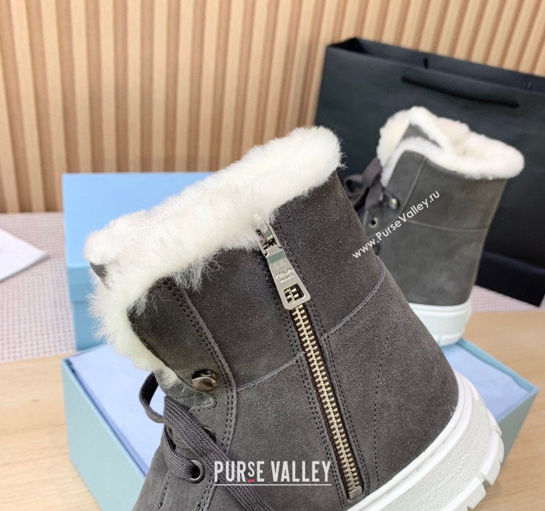 Prada Suede and Wool Laced up Ankle Boots 5cm Dark Grey PR090402 (KER-241011108)