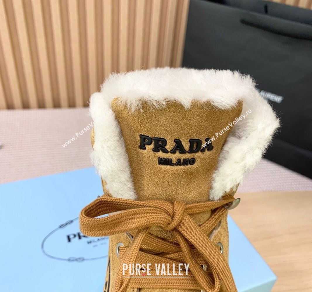 Prada Suede and Wool Laced up Ankle Boots 5cm Light Brown PR090402 (KER-241011109)