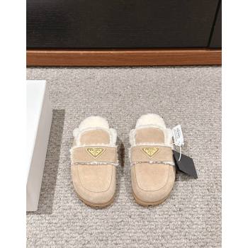 Prada Suede and shearling slippers Beige 2024 PR101107 (SS-241011110)