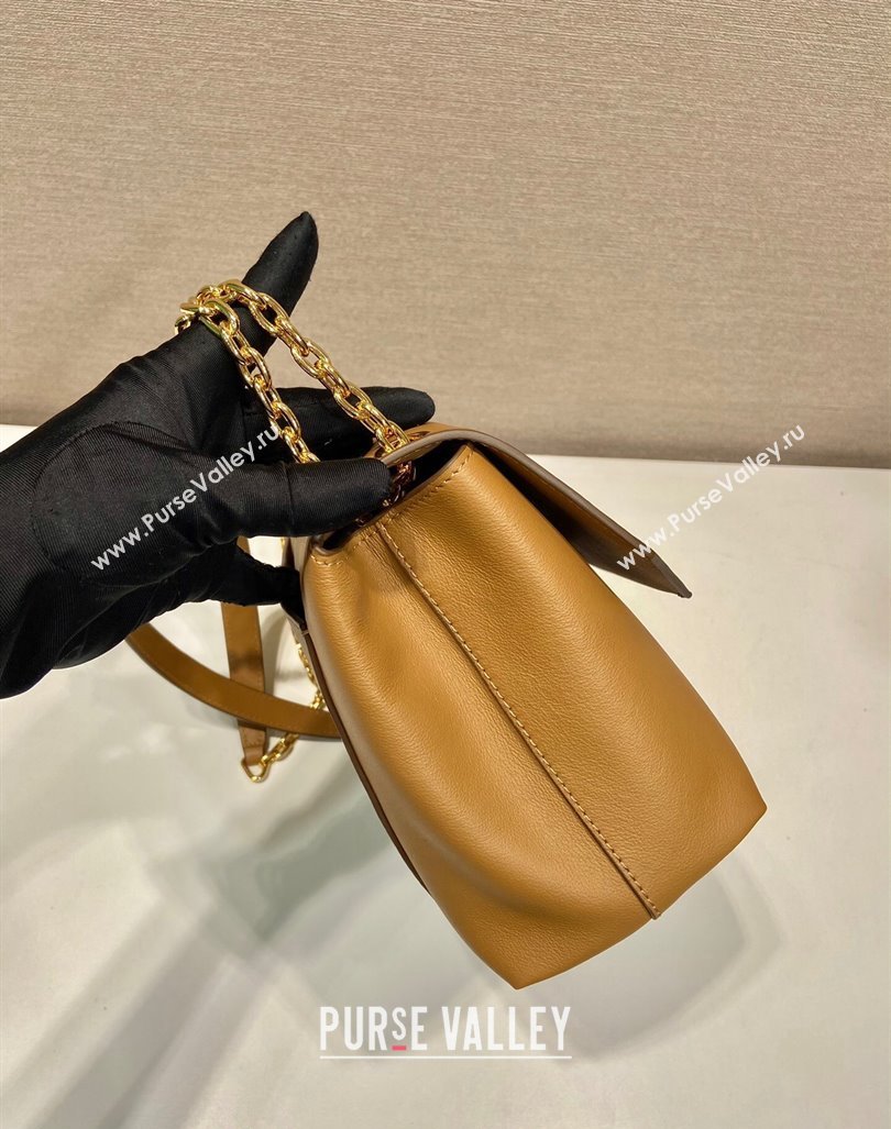 Prada Medium leather shoulder bag Dark Beige 2024 1BD371 (YZ-241031036)