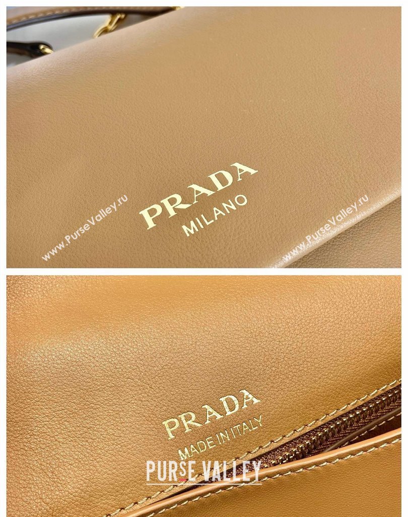 Prada Medium leather shoulder bag Dark Beige 2024 1BD371 (YZ-241031036)