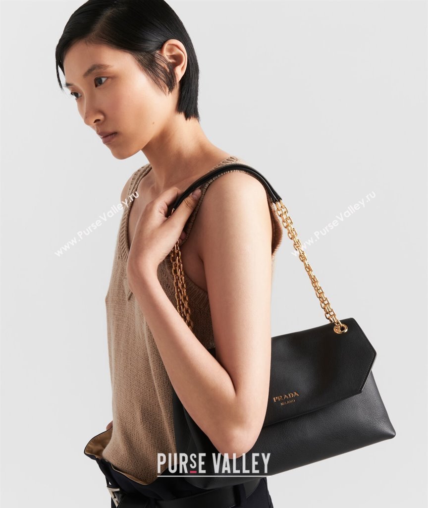 Prada Medium leather shoulder bag Black 2024 1BD371 (YZ-241031037)