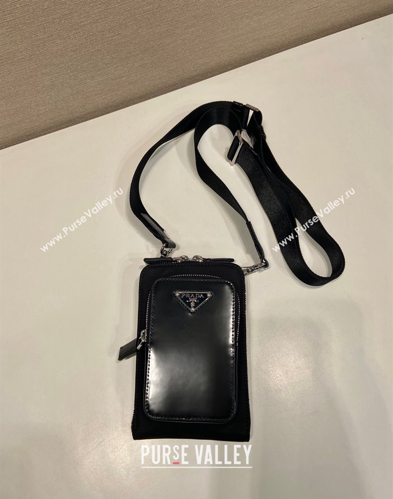 Prada Mens Re-Nylon and brushed leather smartphone case Black 2024 2ZT060 (YZ-241031039)