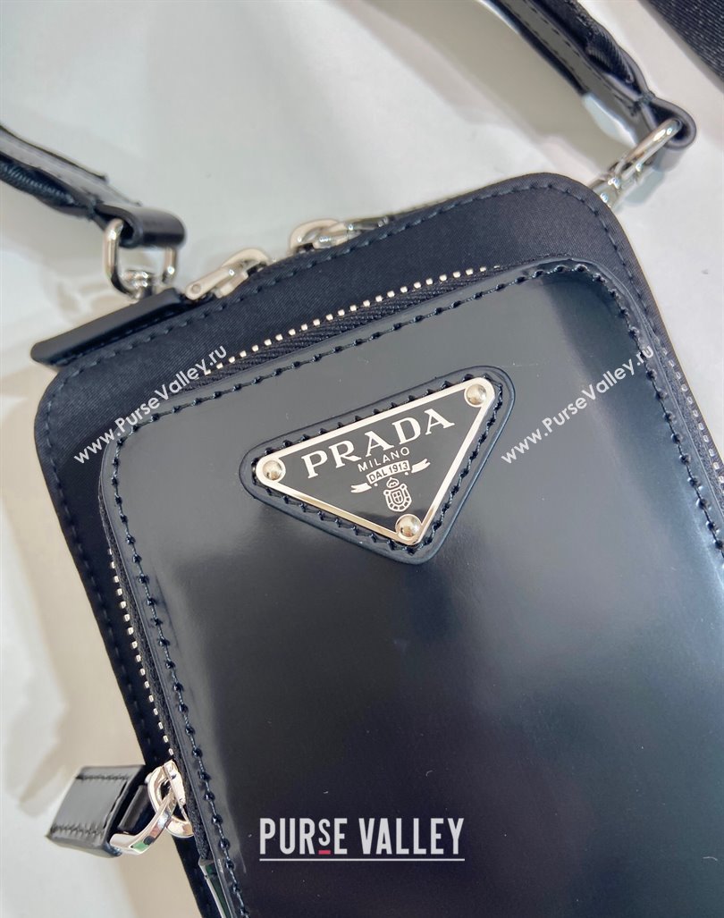 Prada Mens Re-Nylon and brushed leather smartphone case Black 2024 2ZT060 (YZ-241031039)