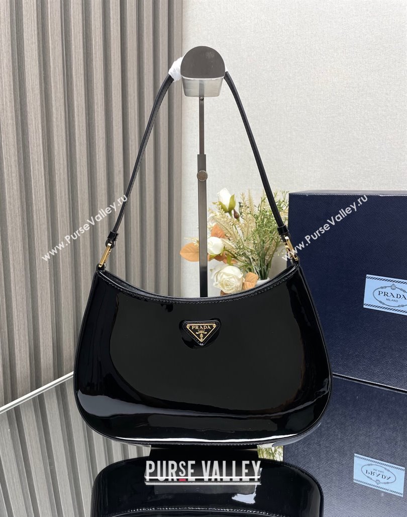 Prada Cleo Patent Leather Hobo Bag 1BC499 Black 2024 (YZ-241031040)