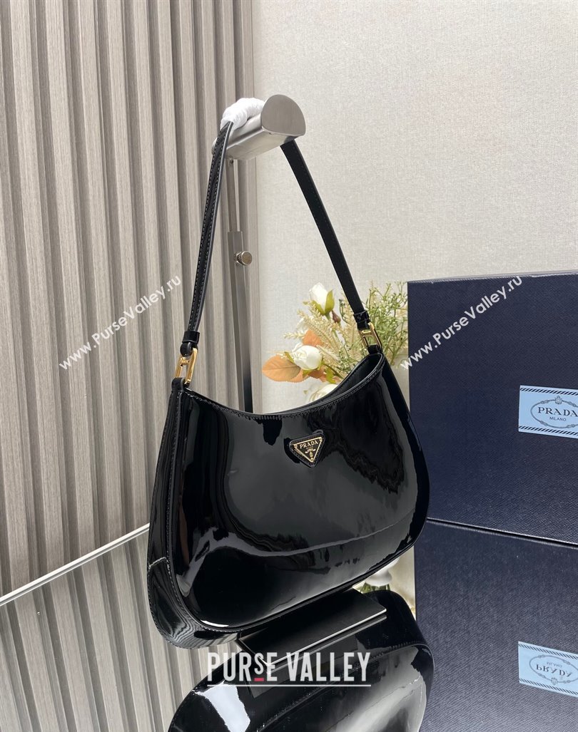 Prada Cleo Patent Leather Hobo Bag 1BC499 Black 2024 (YZ-241031040)