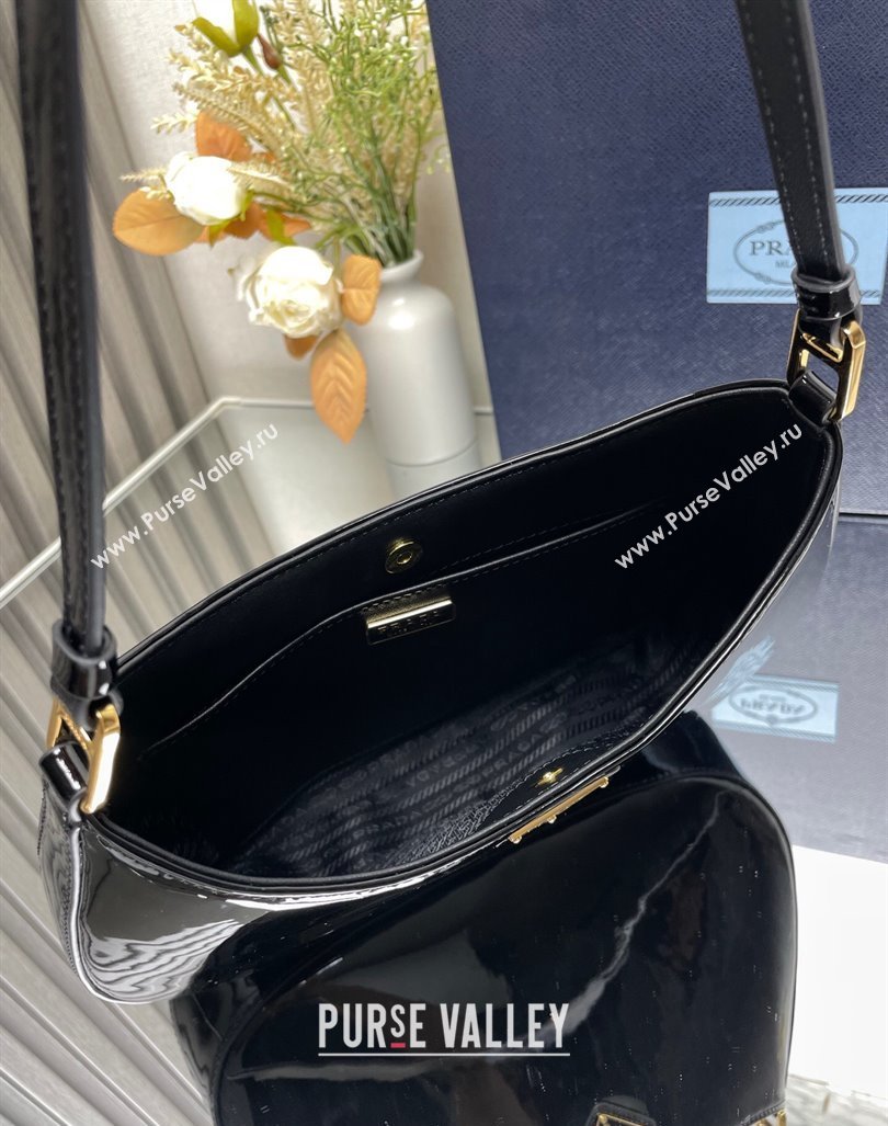 Prada Cleo Patent Leather Hobo Bag 1BC499 Black 2024 (YZ-241031040)