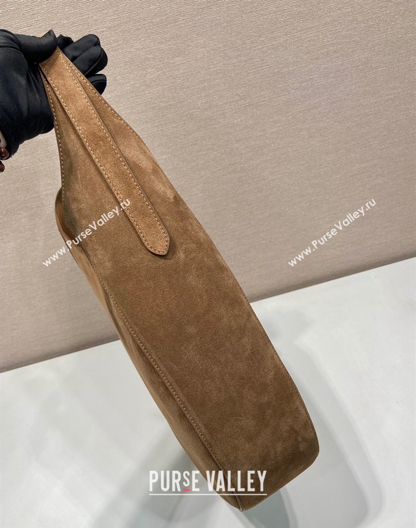 Prada Large suede hobo shoulder bag with topstitching Brown 1BC181 2024 (YZ-241031027)