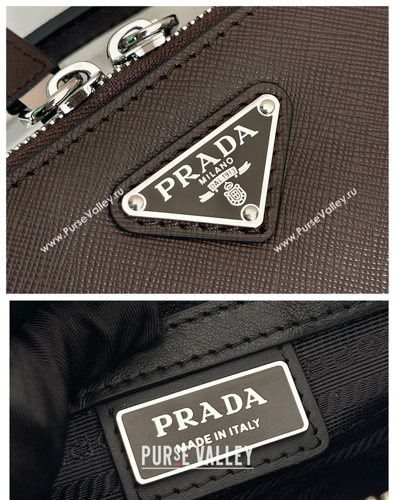 Prada Mens Medium Prada Brique Saffiano leather top handle bag Coffee Brown 2024 2VH069 (YZ-241031044)