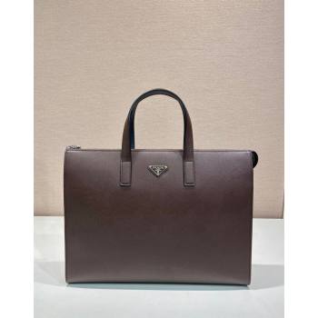 Prada Mens Saffiano leather tote bag Coffee Brown 2024 2VG039 (YZ-241031045)