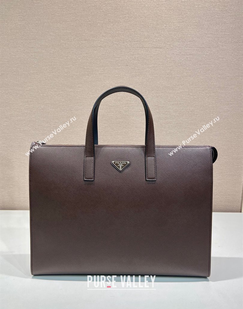 Prada Mens Saffiano leather tote bag Coffee Brown 2024 2VG039 (YZ-241031045)