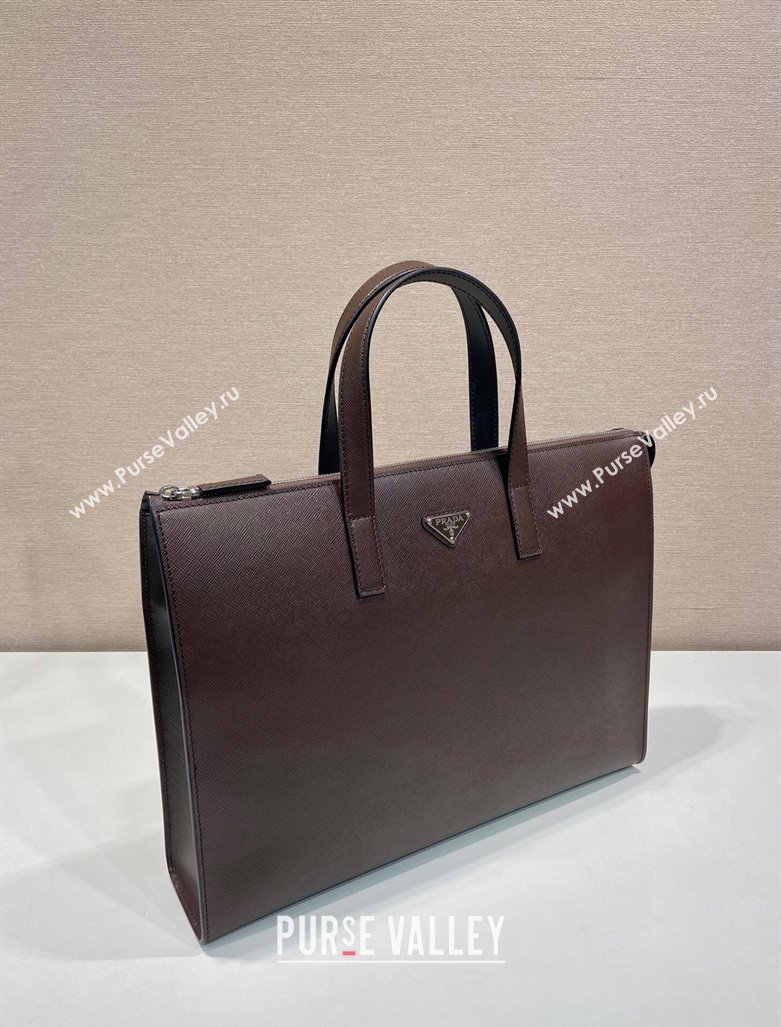 Prada Mens Saffiano leather tote bag Coffee Brown 2024 2VG039 (YZ-241031045)