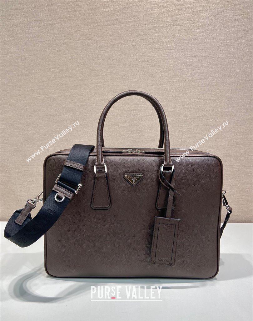 Prada Mens Saffiano leather briefcase bag Coffee Brown 2024 2VE022 (YZ-241031046)