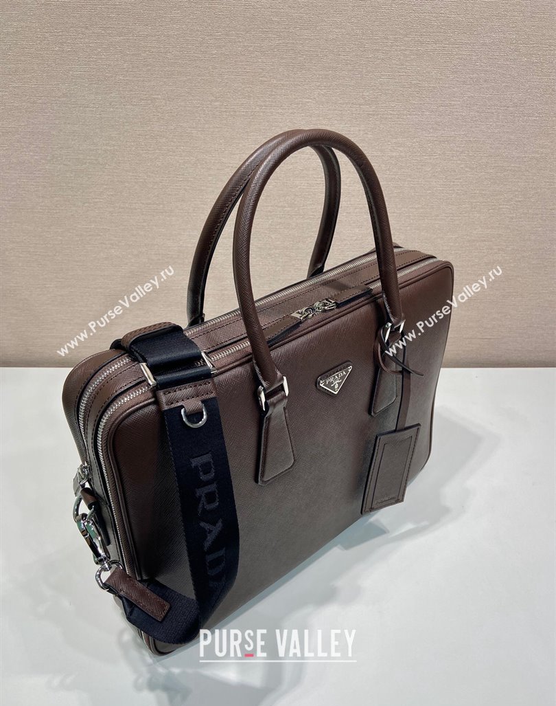 Prada Mens Saffiano leather briefcase bag Coffee Brown 2024 2VE022 (YZ-241031046)