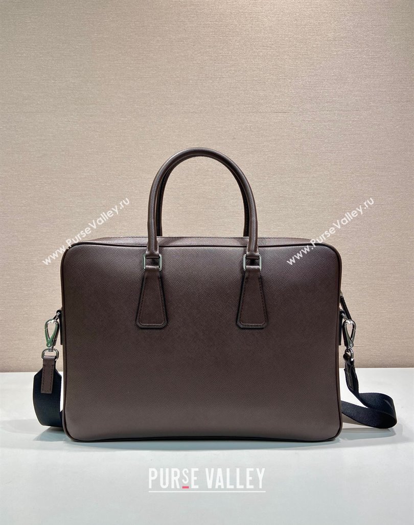 Prada Mens Saffiano leather briefcase bag Coffee Brown 2024 2VE022 (YZ-241031046)