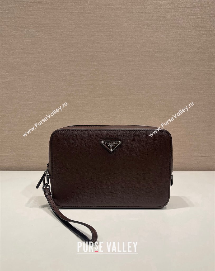 Prada Mens Saffiano Leather Clutch Coffee Brown 2024 2VF017 (YZ-241031047)