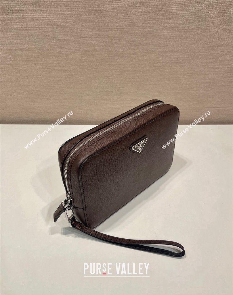 Prada Mens Saffiano Leather Clutch Coffee Brown 2024 2VF017 (YZ-241031047)