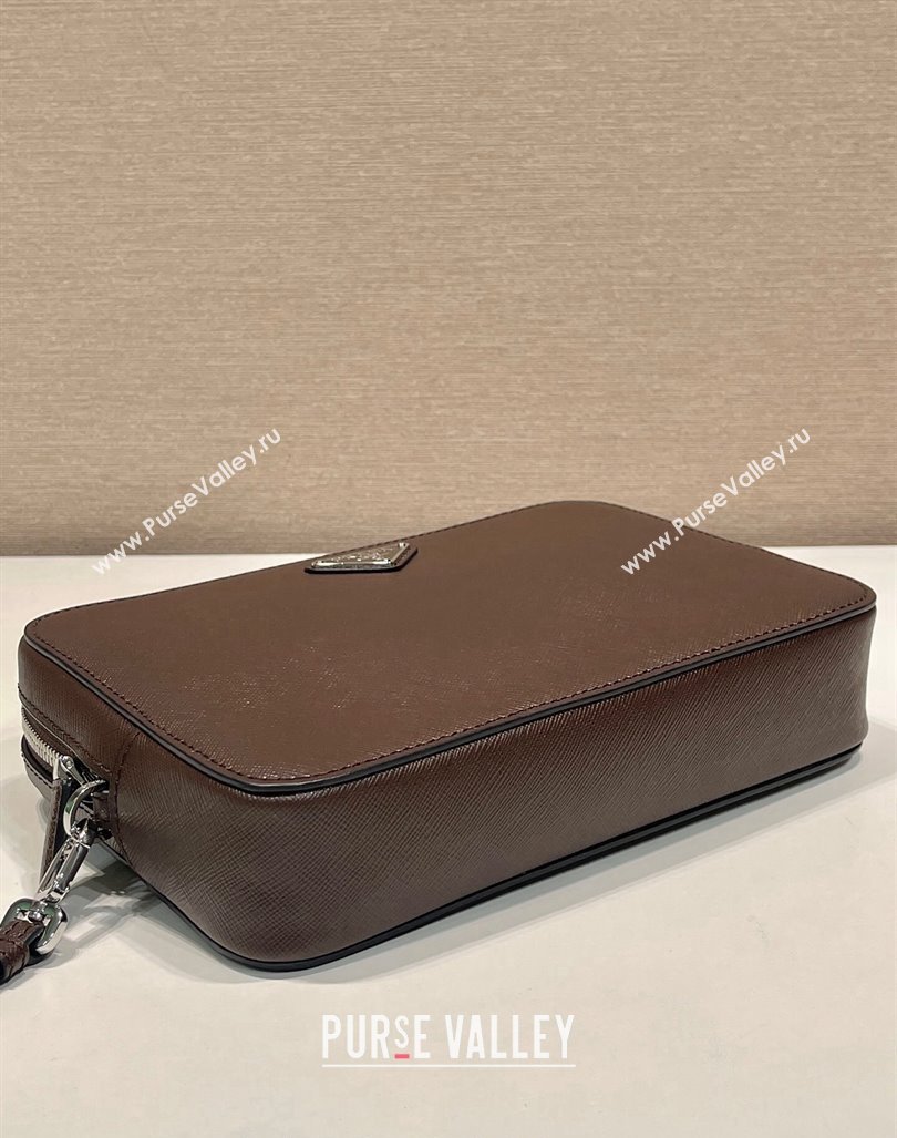 Prada Mens Saffiano Leather Clutch Coffee Brown 2024 2VF017 (YZ-241031047)