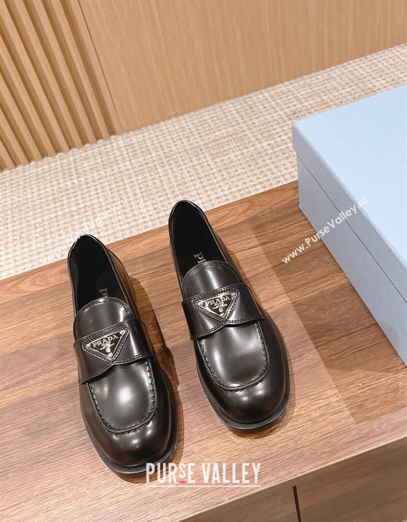 Prada Brushed Leather Loafers Black 2024 1D902M (KL-241114130)