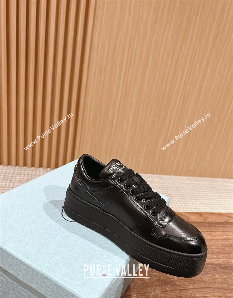 Prada Leather Platform Sneakers Black 2024 PR111501 (KL-241115001)