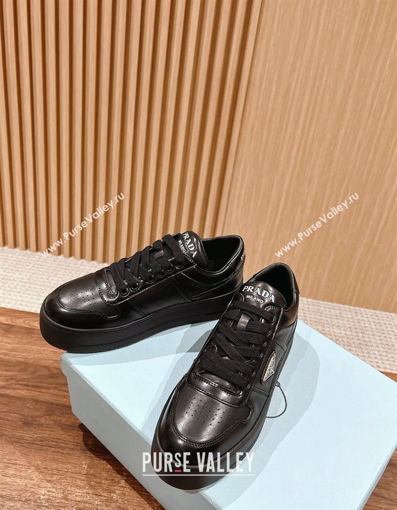 Prada Leather Platform Sneakers Black 2024 PR111501 (KL-241115001)