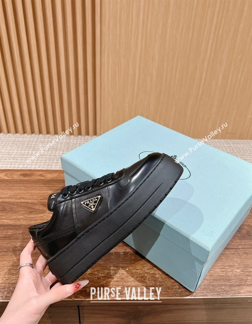 Prada Leather Platform Sneakers Black 2024 PR111501 (KL-241115001)