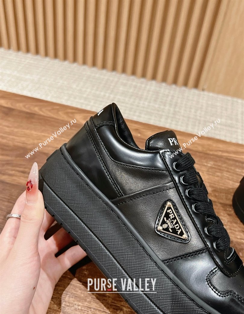 Prada Leather Platform Sneakers Black 2024 PR111501 (KL-241115001)