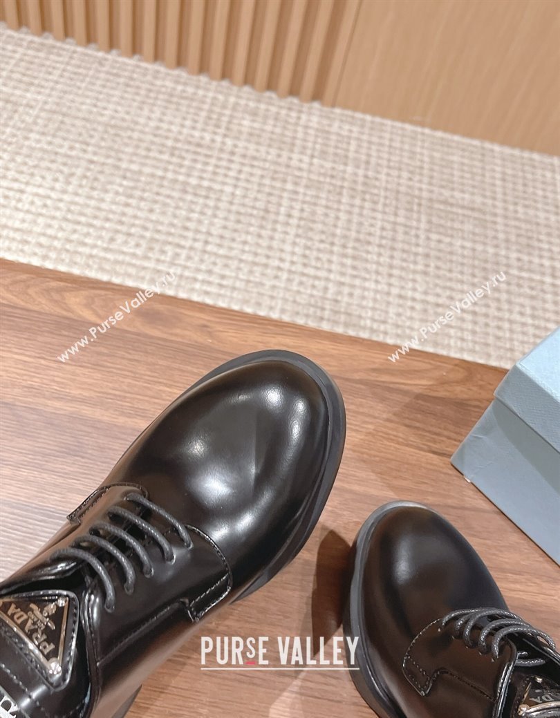 Prada Brushed Leather Lace-up Pumps 7.5cm Black 2024 PR111502 (KL-241115005)