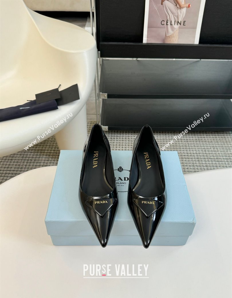 Prada Patent Leather Pointed Ballerinas Flat Black 2024 PR111505 (KL-241115018)