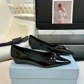 Prada Patent Leather Pointed Ballerinas Flat Black 2024 PR111505 (KL-241115018)