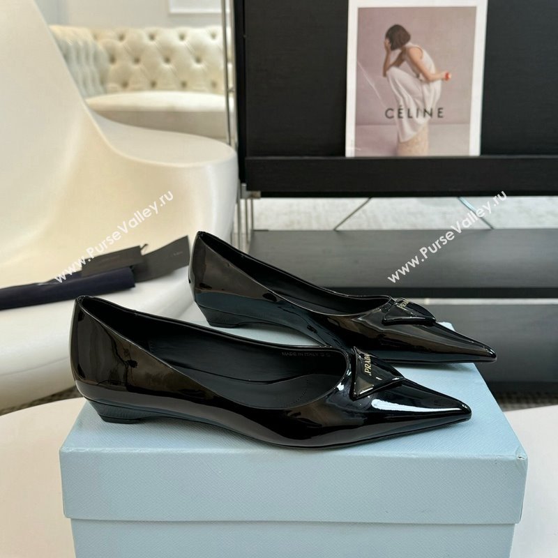 Prada Patent Leather Pointed Ballerinas Flat Black 2024 PR111505 (KL-241115018)