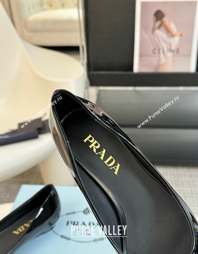 Prada Patent Leather Pointed Ballerinas Flat Black 2024 PR111505 (KL-241115018)