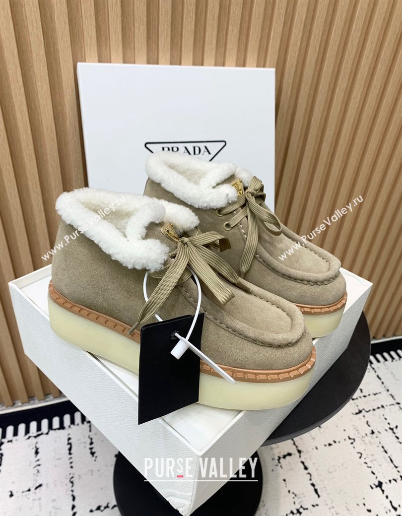 Prada Suede Wool Laced up Ankle Boots 5cm Dusty Beige 2024 PR090403 (KER-241115020)