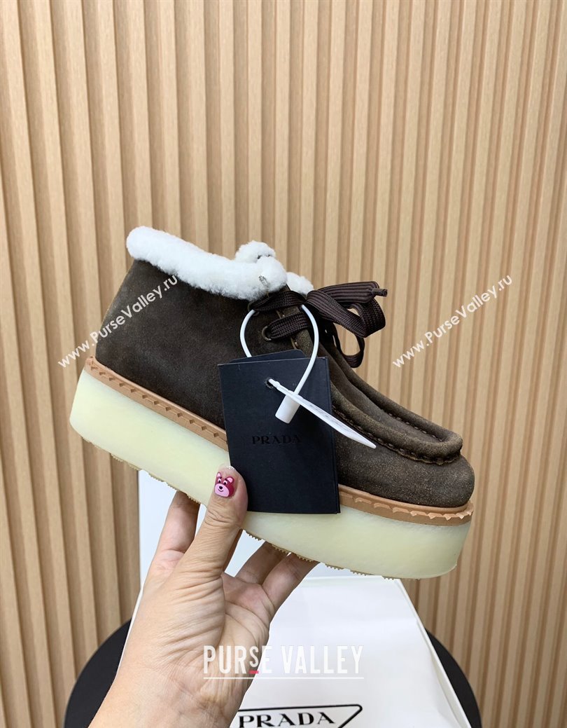 Prada Suede Wool Laced up Ankle Boots 5cm Khaki Grey 2024 PR090403 (KER-241115021)