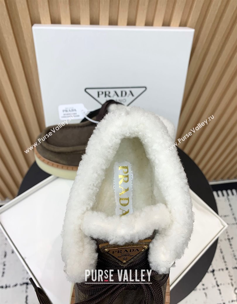 Prada Suede Wool Laced up Ankle Boots 5cm Khaki Grey 2024 PR090403 (KER-241115021)