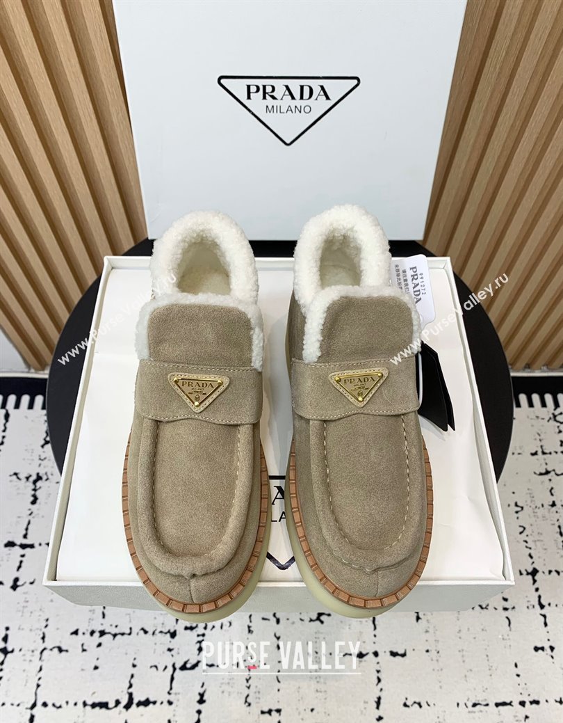 Prada Suede Wool Platform Slip-on Ankle Boots Dusty Beige 2024 PR090406 (KER-241115024)