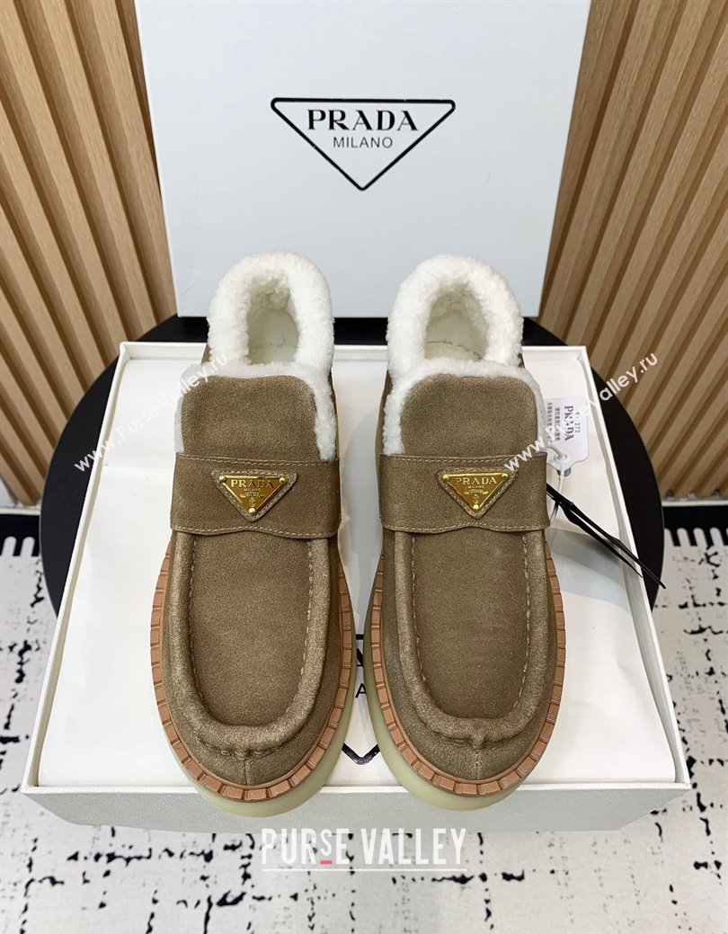 Prada Suede Wool Platform Slip-on Ankle Boots Khaki2 2024 PR090406 (KER-241115025)